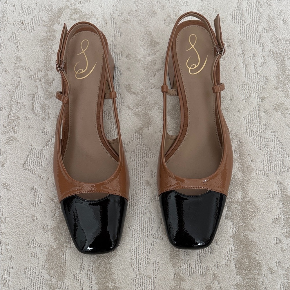 Sam Edelman Tarra Brown and Black Patent Slingback Heels - size 10